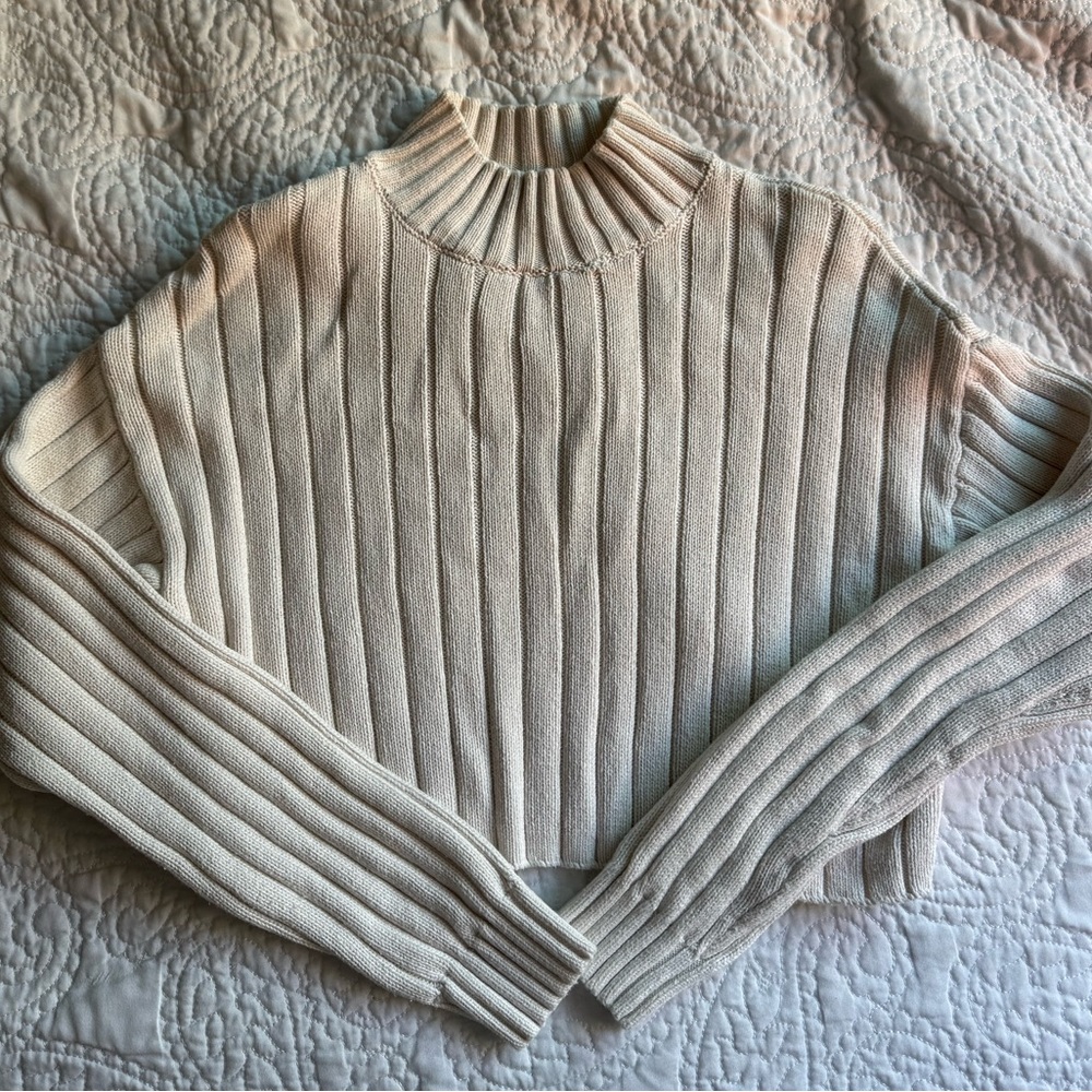 Cream Ribbed mock neck Sweater